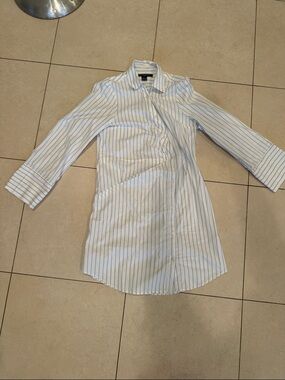 French Connection White Shirt Dress with Light Blue Pinstripes